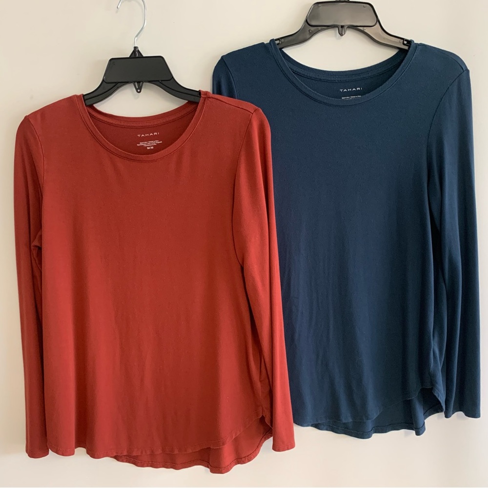 Tahari Women’s Long Sleeve Shirts | Rust and Blue | Size Medium